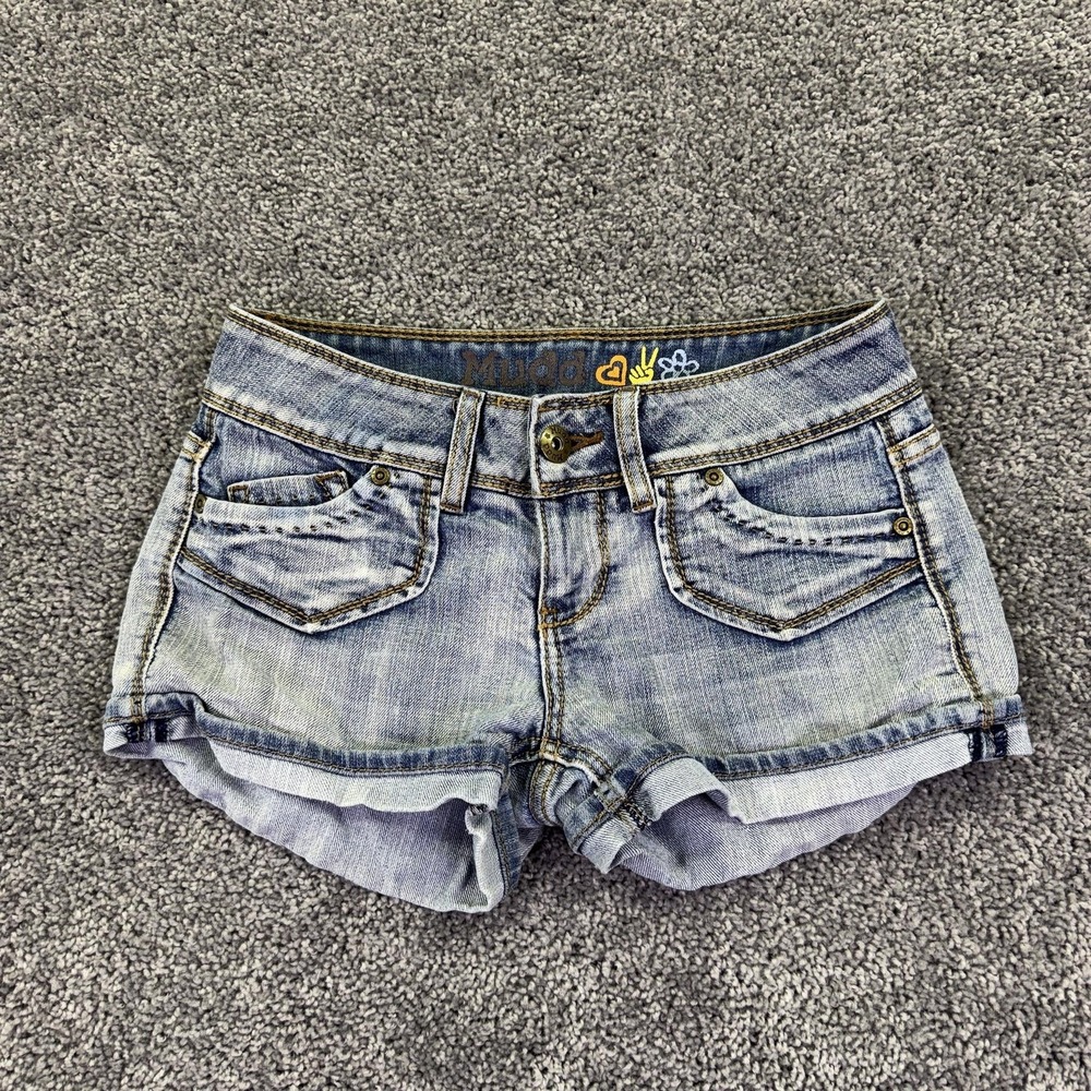 Mudd Shorts Juniors 5 Blue Denim Jean Hot Pants Cuffed Stretch Casual Summer